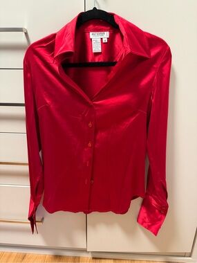 Holt Renfrew Red Silk Button-Front Blouse